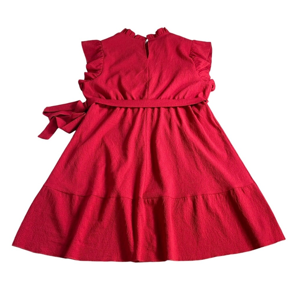 SHEIN Curve Sleeveless Ruffle Neck Belted Midi Red Dress Back Button Size 2XL - Picture 9 of 11